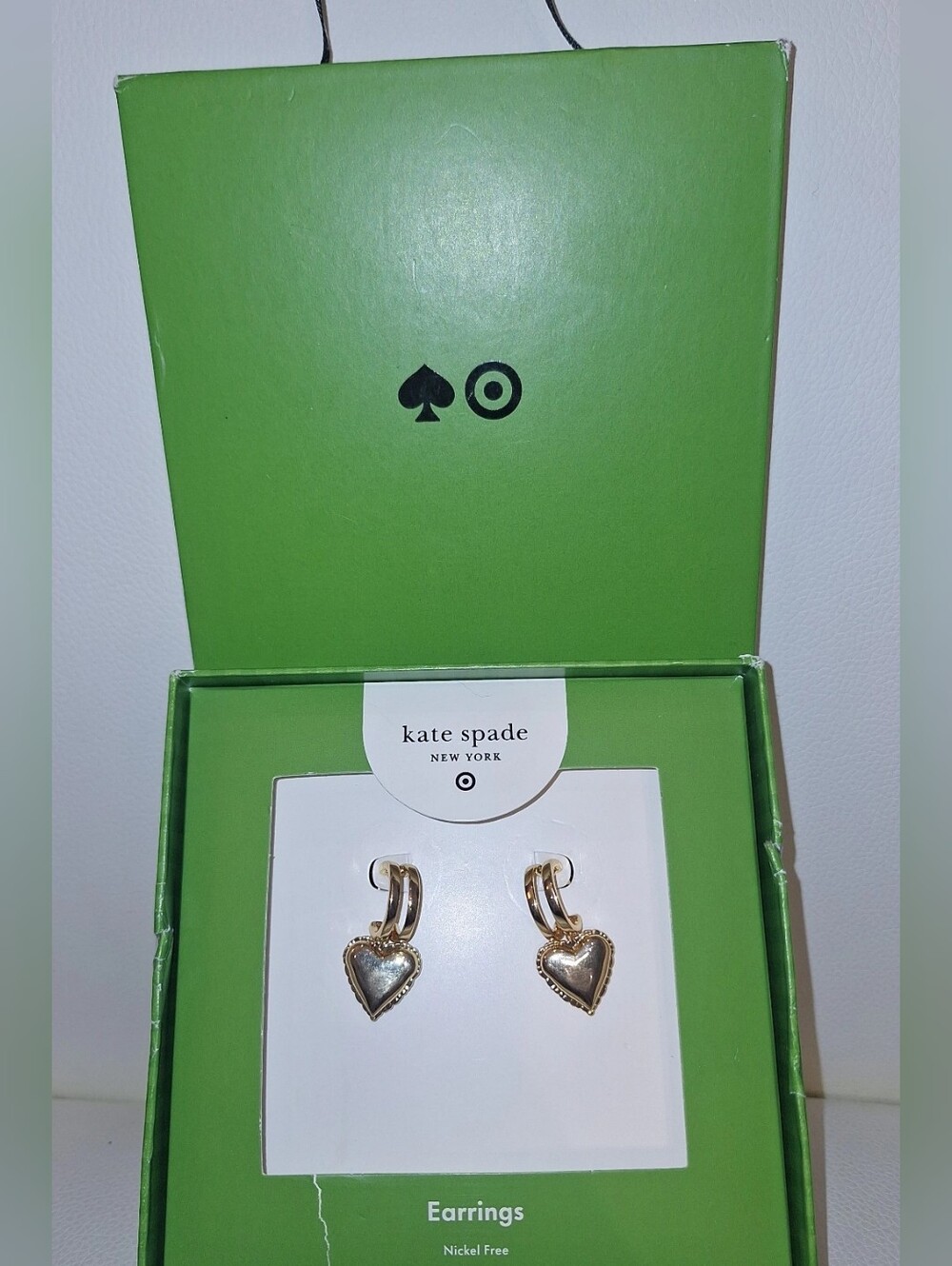 Kate Spade X Target Gold Heart Hoop Drop Earrings NWOT